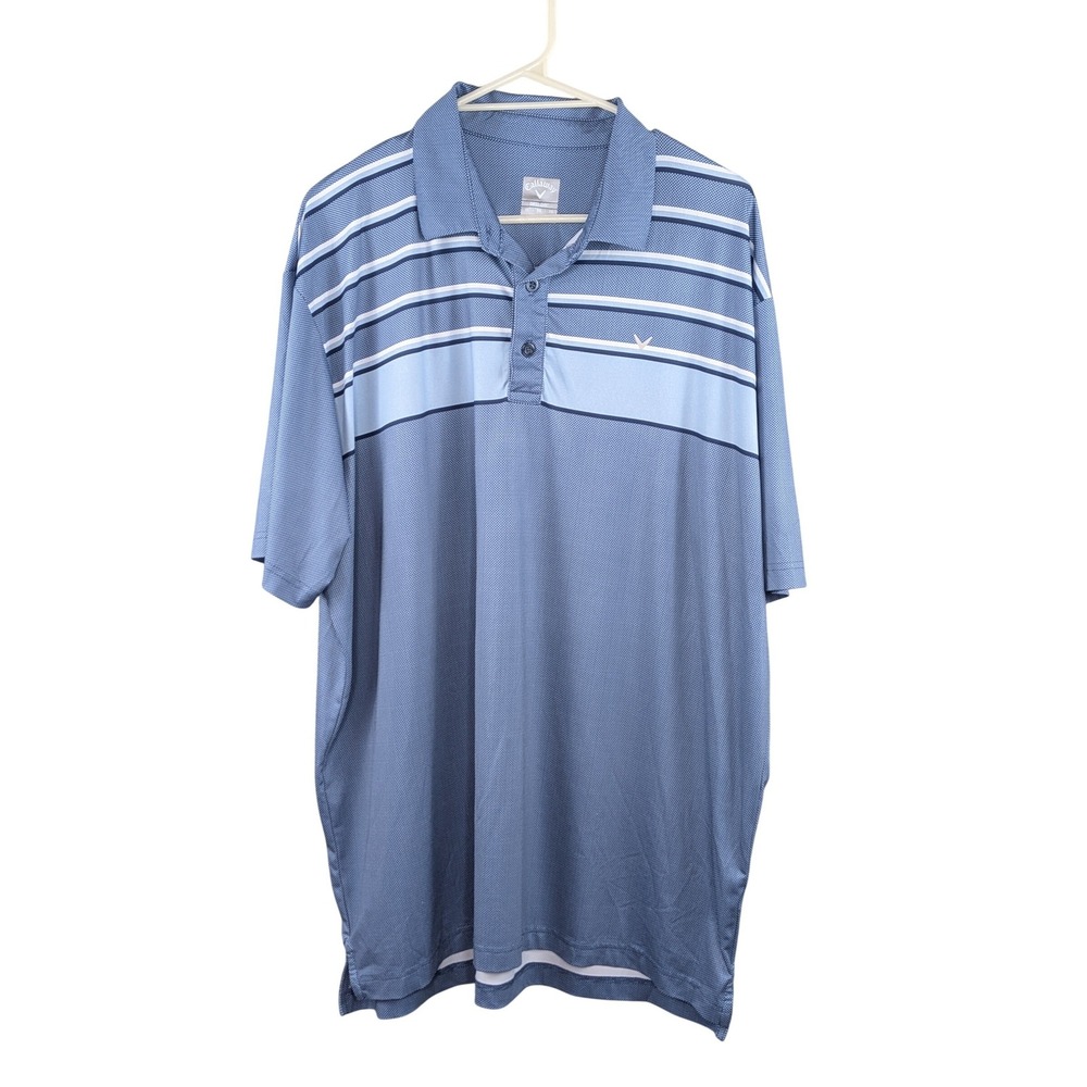 Callaway Mens Polo XL Blue Striped Opti-Dri Short Sleeve Performance‎ Golf Shirt